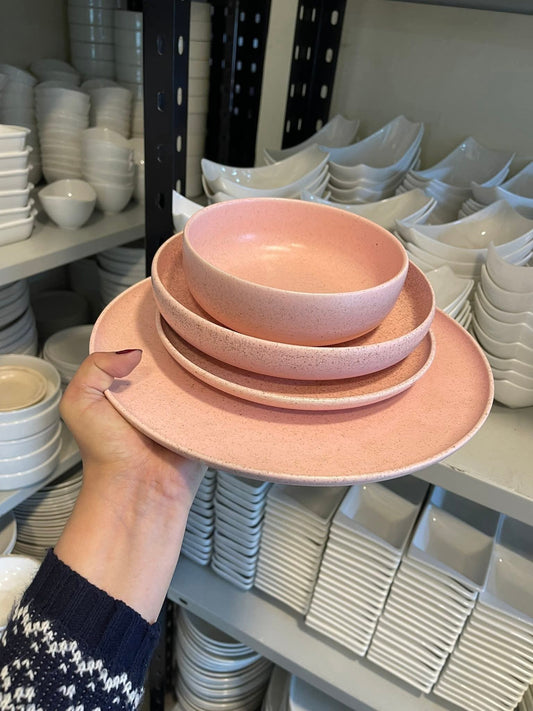 Pink matte-porcelain dinner set